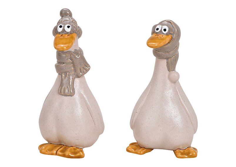 Ceramic duck beige 2 asst, (w / h / d) 8x16x7cm
