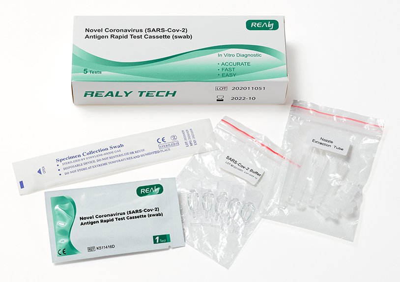 Antigen Rapid Test, Brand: Realy Tech, Novel Coronavirus Sars-Cov-2, Packing 5 pcs in Box. This product is an in vitro diagnostic article and is excluded from return, may only be used by medical professionals. 