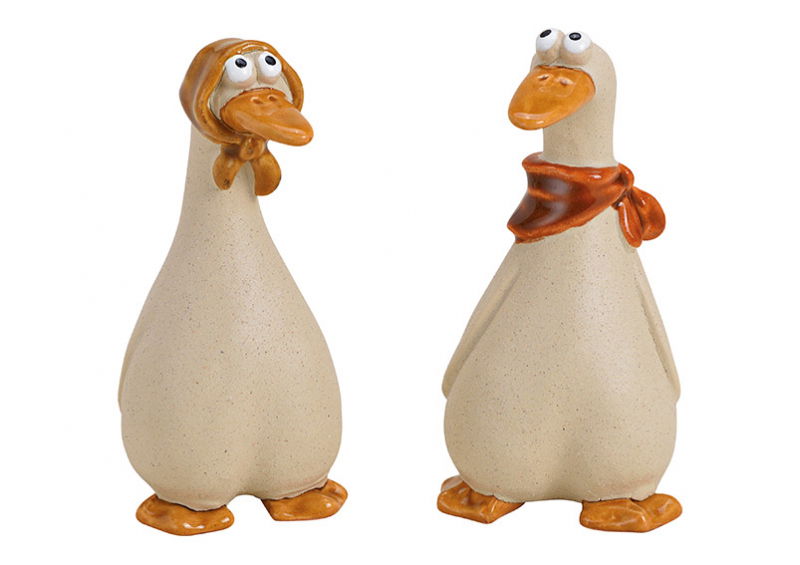 Ente aus Ton Weiß 2-fach, (B/H/T) 14x22x10cm