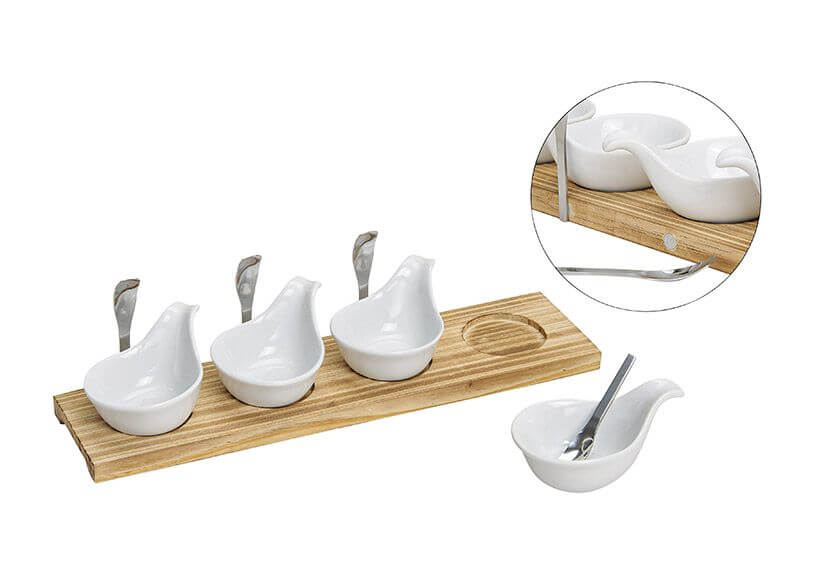 Servier Set Holzbrett mit 4 Schalen/ 4 Löffeln 40x10cm